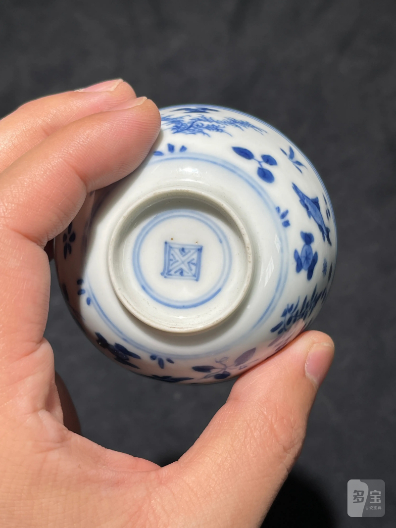 清康熙 青花鱼藻纹小杯一组五件 - 图13